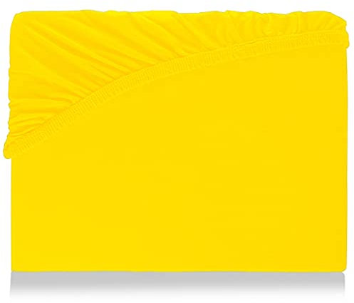 Spannbettlaken mit Gummizug für Boxspringbetten Wasserbett Übergröße aus hochwertiger Baumwolle Elastan 180 x 200 cm - 200 x 220 cm Aquajersey Bettbezug Laken Jersey Matratzenbezug Zitrone Gelb