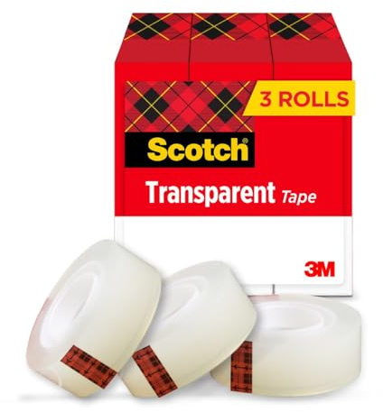 Scotch Transparent Tape, 1 Inch Core 3/4 in x 1000 in, 3 Boxes, Clear