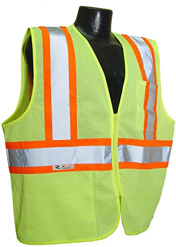 Radians SV22-2ZGM-L Polyester Mesh Economy Class 2 High Visibility Zipper Closure Vest with Two-Tone Trim, Large, Green