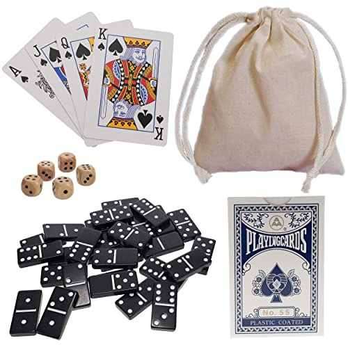 WE Games Double 6 Dominoes Combo Set - 12-in-1 Travel Games for Families and Adults - Dice & Poker Games