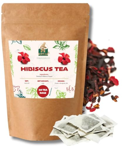 KUKER - Hibiscus Tea From Dried Flowers - 100% Pure Natural Organic for Blood Pressure (20 Bags) 30g