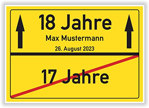 Ortsschild Bild 17. Geburtstag - 18. Geburtstag persönliches Geschenk 18 Jahre Junge Mädchen personalisierte Geschenkidee 18er mit Name und Datum