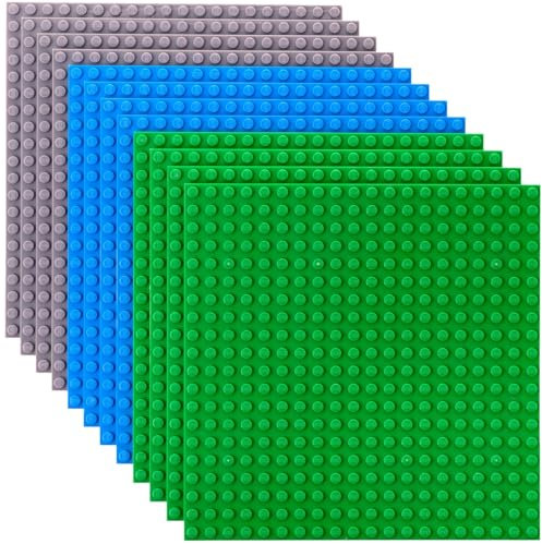Strictly Briks Premium Green, Blue, And Gray Colored 15cm X 15cm Construction Base Plate 12 Pack - Compatible with LEGO Blocks, Compatible with LEGO Base Plates
