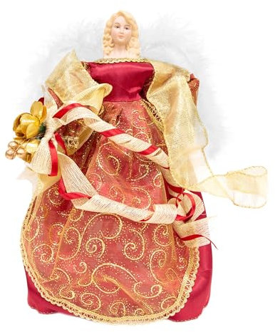 Die Weihnachtswerkstatt 81840 Engel Christbaumspitze / 30 cm hoch/Gold und Rot/Innendeko für Weihnachten
