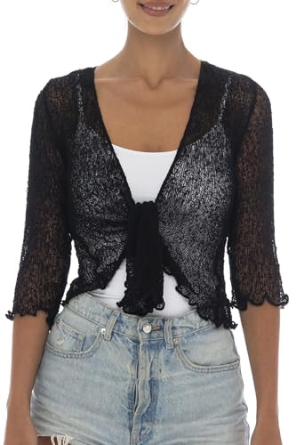 Back From Bali Womens Lightweight Knit Cardigan Shrug Lite Sheer Black