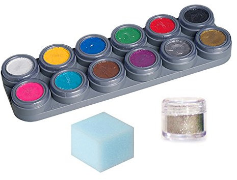 Grehge ke up Theaterschminke Kinderschminke 12 Farben Palette A Schwamm Glitzer Set