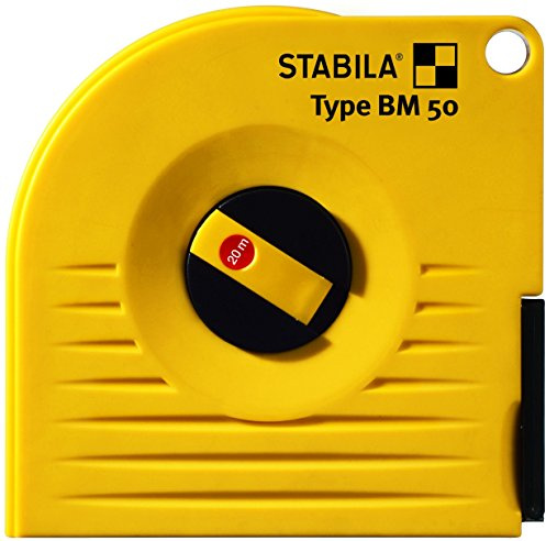 Stabila 17222 Bandmaß BM 50 W, 30 m, weißlackiertes Stahl-Messband, mit Universalhaken, Gelb, 30 m, Stahlband