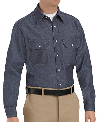 Red Kap Western Deluxe Denim Shirt, Long Sleeve Camisa de Vestir Hombre (Pack de 1)