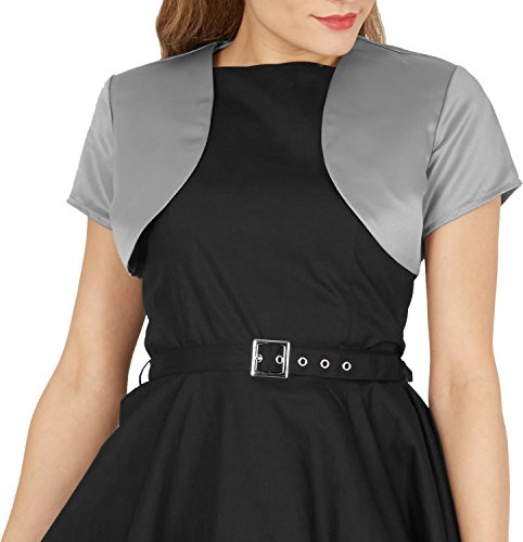 BlackButterfly Women's Satin Short Sleeve Bolero, Silver, XS