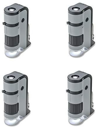Carson MicroFlip 100x-250x Microscopio Tascabile LED e UV - Base a Scorrimento Ribaltabile - Compatibile Smartphone - Ideale per STEM e Insetti - Set da 4 (MP-250MU)
