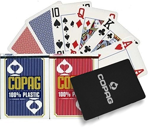 Original COPAG 100% Plastik Poker Jumbo Face 4 Eckzeichen - 2 Karten Decks je eines mit roten und eines mit blauen Rückseiten