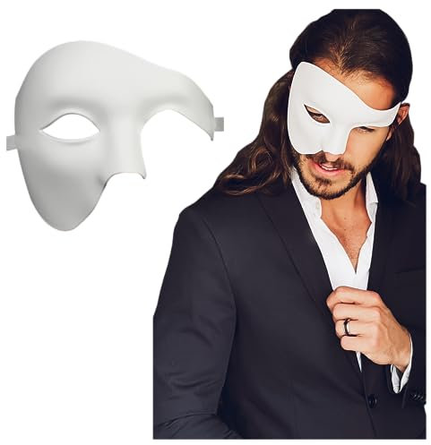 Luxury Mask Men's Phantom of The Opera Masquerade Mask Vintage Design, White Half Face