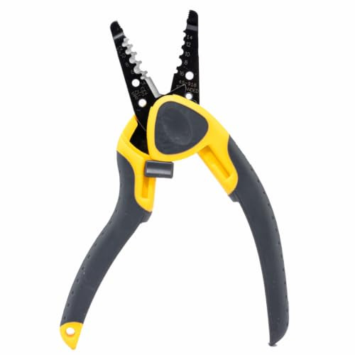 IDEAL Electrical 45-918 Kinetic Reflex T-Stripper - 6-16 AWG, Wire Stripper with Thumb Rest, Plier Nose, Slide Lock, Textured Grips,Black/Yellow