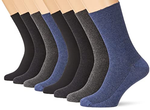 VCA 8 Paar Herren Diabetiker Socken, Ohne Gummibund, Baumwolle, Spitze handgekettelt,mehrfarbig, Gr. 43-46