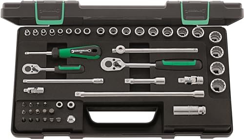 STAHLWILLE 40/45/36/12, 1/4 + 3/8 Steckschlüsselsatz mit Ratsche, Verlängerung, Bits, etc. 48-tlg., im robusten Kunststoffkasten, Made in Germany