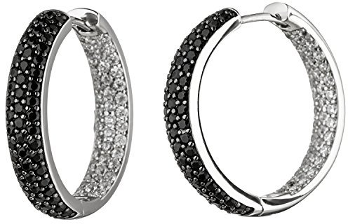 Jobo Damen-Creolen aus 925 Sterling Silber mit 194 Zirkonia schwarz und weiß 25 mm