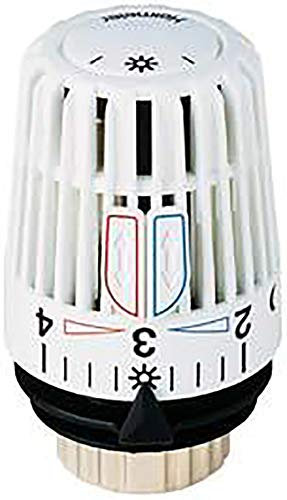 Heimeier Thermostatkopf F mit flüssigkeitsgefülltem Thermostat, Fühler, Frostschutzsicherung, 2 Sparclips, Sollwertbereich von 6°C - 28°C, 1-5 Merkzahl, Kunststoff, Weiß, 27120 2
