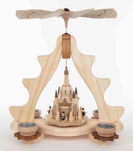 Rudolphs Schatzkiste Pyramid Dresden Woman Church, Singers and Bäumchen unpainted one, 4 Tea Lights 37cm ore Mountains New