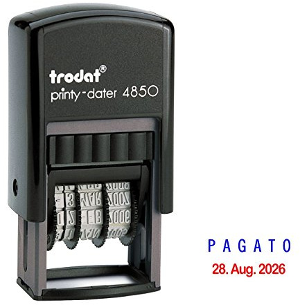 Trodat Printy Datario 4850 Data Timbro con due colori cuscino + Il Testo pagato