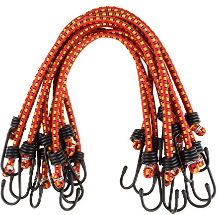 Bungee Cords - 10-Pack Rubber 18-Inch Cordage with Heavy-Duty Vinyl-Coated Hooks and Fabric Wrapping by Stalwart (Red)