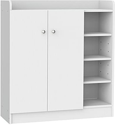 HOMCOM Schuhschrank Schuhregal Allzweckschrank Kommode Dielenschrank Highboard Schrank Ablage Regal 2-Türig 4 Fächer Weiß 83 x 30 x 90 cm