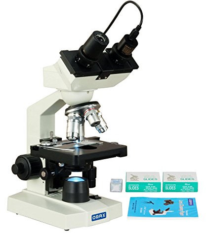 AmScope M82EZ-SCP-C13S OMAX LED Digital Compound Binokularmikroskop mit 1,3MP Kamera, Leere Dias, Abdeckungen, Linsenpapier, 40x-2500x