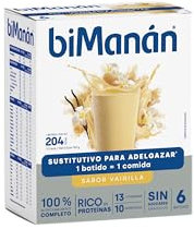 BIMANÁN - BATIDO SUSTITUTIVO SABOR VAINILLA - para Ayudarte a Controlar tu Peso - 1 Batido Equivale a una Comida y Proporciona 206 Calorías - 6 Unidades - 330g