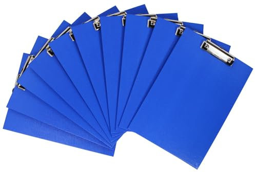 Klemmbrett/Schreibplatte/Klemmplatte A4 economy aus Graupappe, mit PVC-Folien-Überzug, mit Drahtbügelklemme, leinengeprägt, Farbe: blau - 10 Stück