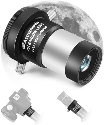 Astromania 3X Barlow Lens 1.25 inch Fully Multi Coated Metal Short Focus Barlow Lens Internal Brass Ring & Two Fixing Thumbscrews, M42 Thread Camera Connect Interface for Telescope Eyepiece