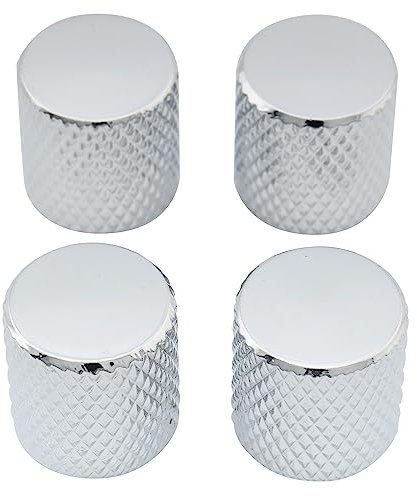 Musiclily Metrisch Gitarren Potiknöpfe Metall Flache Oberfläche Knöpfe T-Style Dome Knobs für E-Gitarre Bass, Chrom(4 Stück)