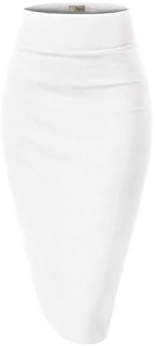 Hybrid & Company Women's Premium Nylon Ponte Stretch High Waist Pencil Suit Skirt Below Knee KSK45002 1073T White XL