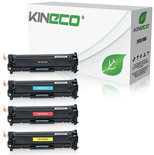Kineco 4 Toner kompatibel mit HP CE410X CE411A CE412A CE413A Laserjet Pro 300 Color M351a MFP M375nw 400 M451dn dw nw M475dn dw - 305A/X - Schwarz 4.000 Seiten, Color je 2.600 Seiten