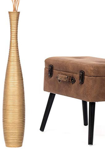 Leewadee Large Gold Home Decor Floor Vase - Wooden 65 cm Tall Farmhouse Decor Flower Holder For Fake Plant And Pampas Grass