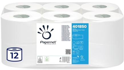 Papernet - 6 Rouleaux de Papier Hygiénique, 2 Plis | (401850), Rouleaux Mini Jumbo en Papier en Pure Cellulose de 169,89m Chacun, 3.342 Services de 9x30,5 cm, Gaufrage Micro
