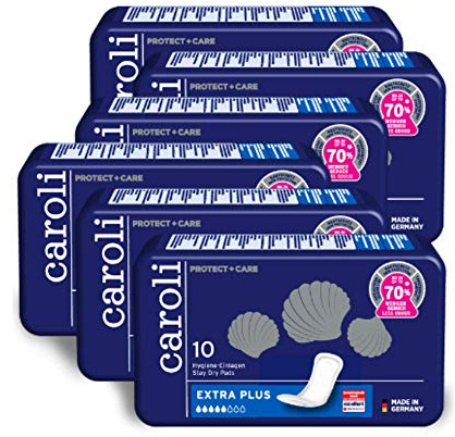 Caroli® Protect + Care Hygiene-Einlagen, Extra Plus, Vorteilspack (6 x 10 Stück), hautfreundlich und angenehm an der Haut, fü rmittlere Blasenschwäche