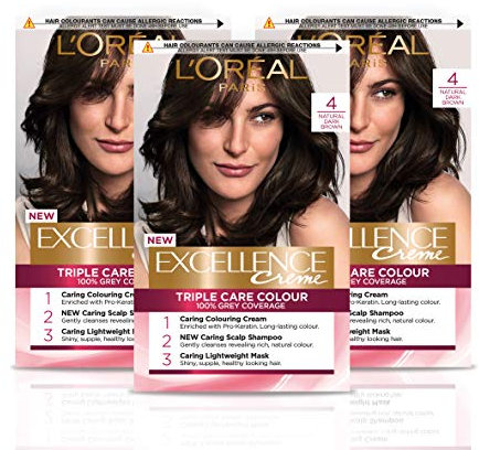 L 'Oreal Paris 5011408065008 - Excellence Creme 4 tinte para el cabello marrón oscuro natural, Pack de 3