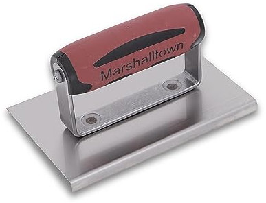 Frattazzo per bordi Marshalltown in acciaio inossidabile con manico in Durasoft, per arrotondare il calcestruzzo, raggio: 13 mm, labbro 16 mm, dimensioni della frattazzo: 152x110 mm