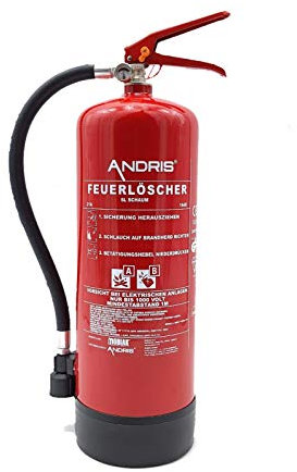 Feuerlöscher 6L Schaum AB mit Manometer, EN 3, Wandhalterung und ANDRIS® Prüfnachweis & ISO-Symbolschild Folie