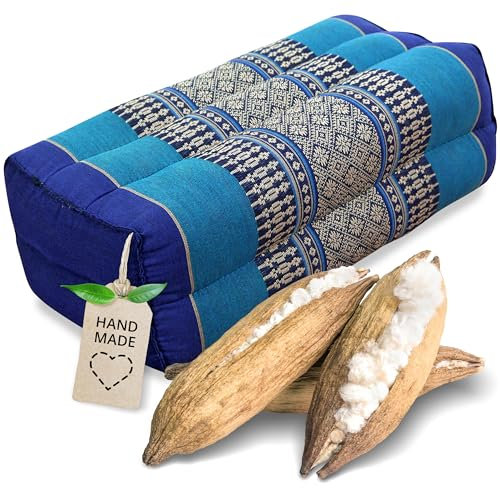 livasia Block Yogakissen eckig - 17x34x12cm - Meditationskissen mit Kapok, Stützkissen Bolster rechteckig, Yoga Pilates Zubehör Nackenkissen, Thaikissen fest handgefertigt (Blau)