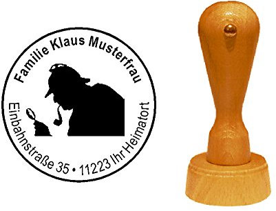 Stämpel, personlig adressstämpel, detektiv, detektion, rund trästämpel med personlig adress Ø 40 mm
