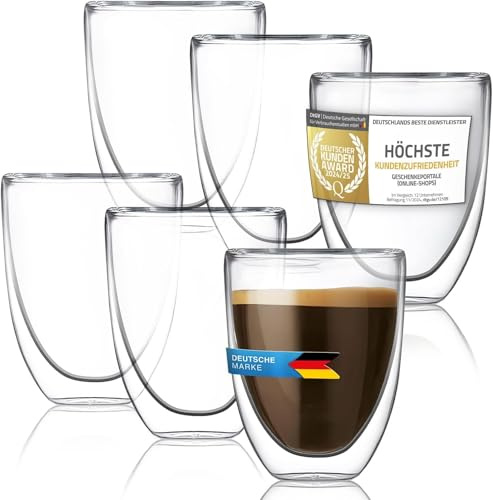 Dimono® Dubbelväggigt Espressoglas 80 ml - Borosilikatglas 6-pack | Munblåst handgjort glas - isolerar värme - svävande effekt - diskmaskinssäker - espresso & ristretto