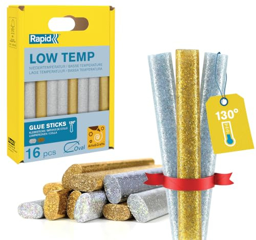 Rapid, 40108463, Bâtons de colle thermofusible, Couleur, argent et or pailletés, Ovale, Longueur 94mm, 125g