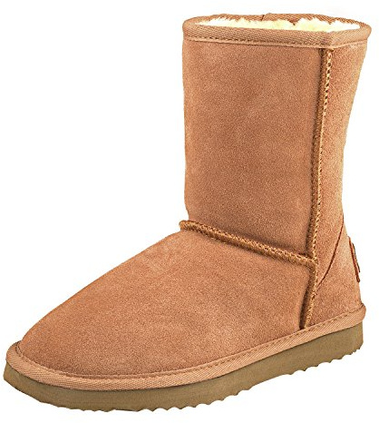 Shenduo Damen Wasserdicht Schlupfstiefel Halbschaft Leder Winter Boots D5125 Chestnut 39EU