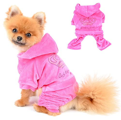 Pegasus SELMAI Kapuzenpullis für Hunde Sport Outfits Kostüme für Kleine Hunde Bekleidung Weicher Samt Winterjacken Wintermäntel für Haustier Welpen Chihuahua Gehen Ausbildung Draussen Rosa M