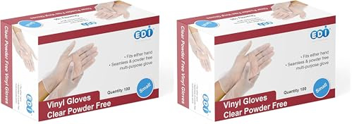 EDI Disposable Vinyl Gloves - Clear, Powder-Free, Latex-Free, Ambidextrous, Large/Extra Large, 100 Count