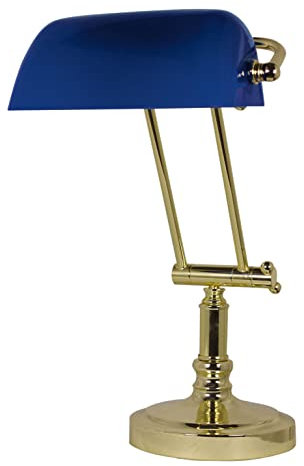 Sea-Club Bankerlampe Bankerleuchte Messing & Glas H=43cm blau