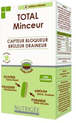 NUTRIGÉE - Total Minceur - 4 Actions Minceur - Capte, Bloque, Brûle & Draine - Favorise L'Amincissement, le Contrôle du Poids et de L'Appetit - 60 comprimés - Programme de 30 Jours