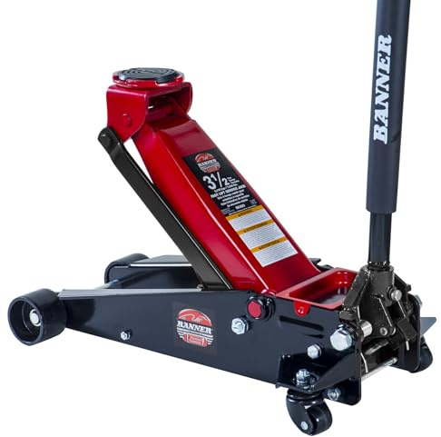 Blackhawk B6350 Black/Red Fast Lift Service Jack - 3.5 Ton Capacity, 28 1/2 L x 13 3/4 W x 6 1/2 H