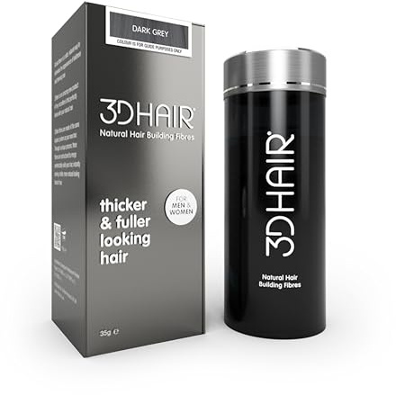3D Hair Fibres | Hair Powder for Thinning Hair 35g Bottle | Makes Thin Hair Look Thicker in Seconds | Hair Loss Concealer For Women & Men (Dark Grey)