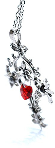 Beaux Bijoux Collier avec pendentif Vampire Diaries en forme de croix funéraire et cœur Rouge